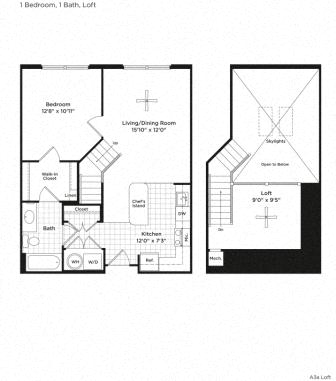 Floor plan for 1 bed, 1 bath, 832 sqft